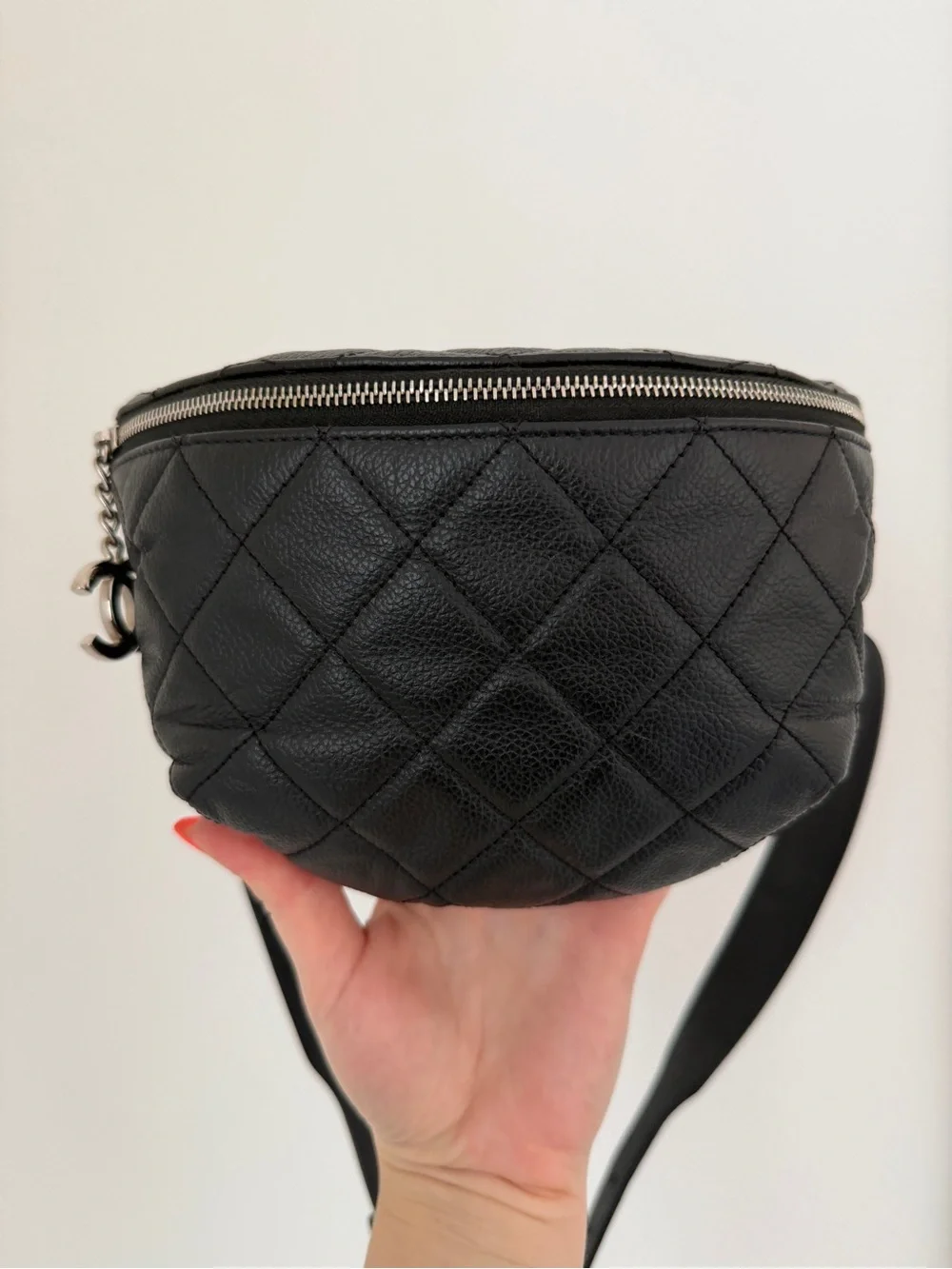 Chanel Grained Calfskin Quilted Black Uniform Waist Belt Bag Fanny Pack